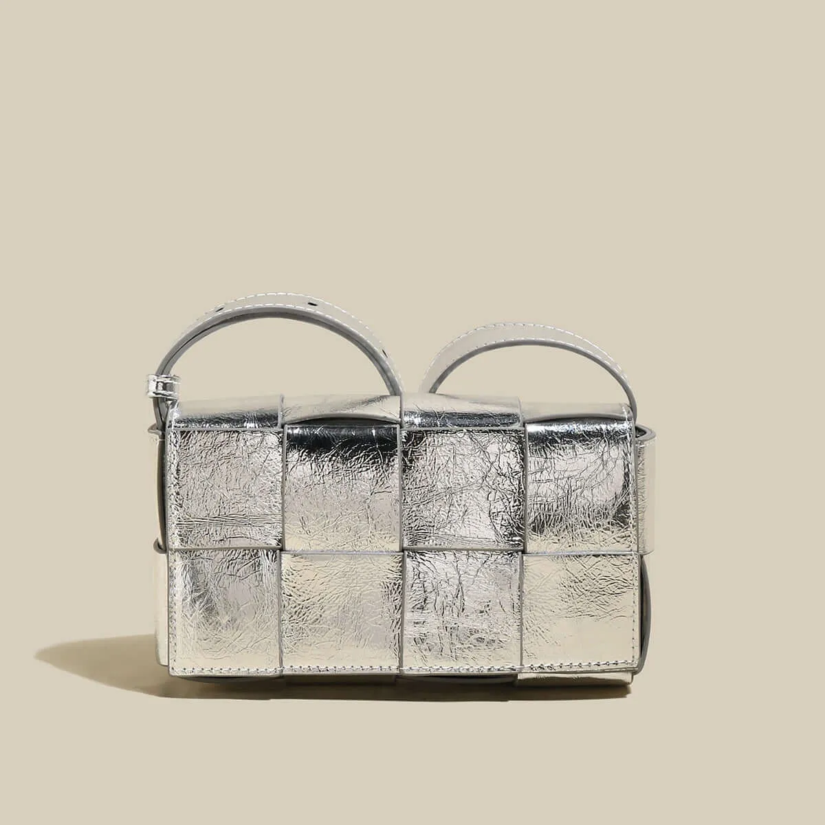 Woven Metallic Silver Woven Cassette Shoulder Bag